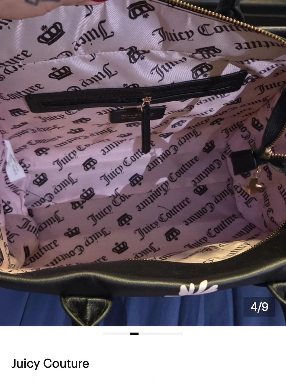 Juicy Couture Black Satchel with Pink Floral Embroidery